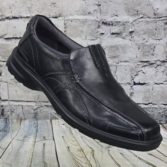 Clarks Gessler Step Loafers Men’s 11.5 Black Leather Slip-On Shoes Comfort - Picture 1 of 9